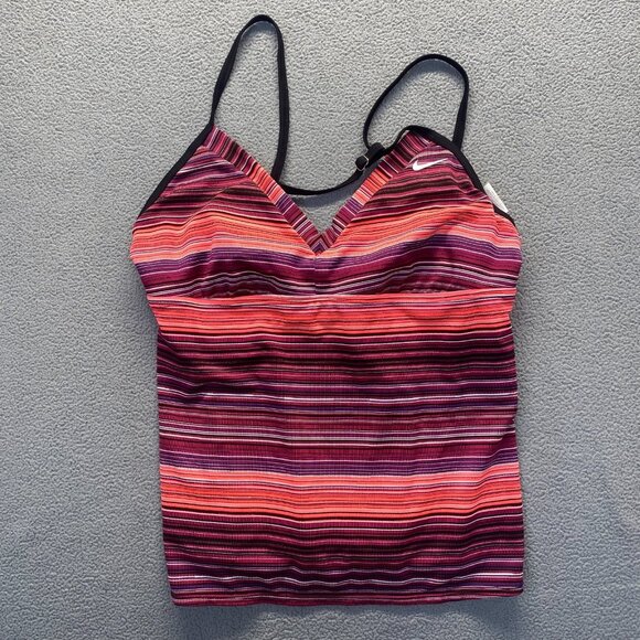 Nike Girls Swim Size 12 Tankini‎ Top Strappy Back Pink Purple Stripes Bra - Picture 1 of 11